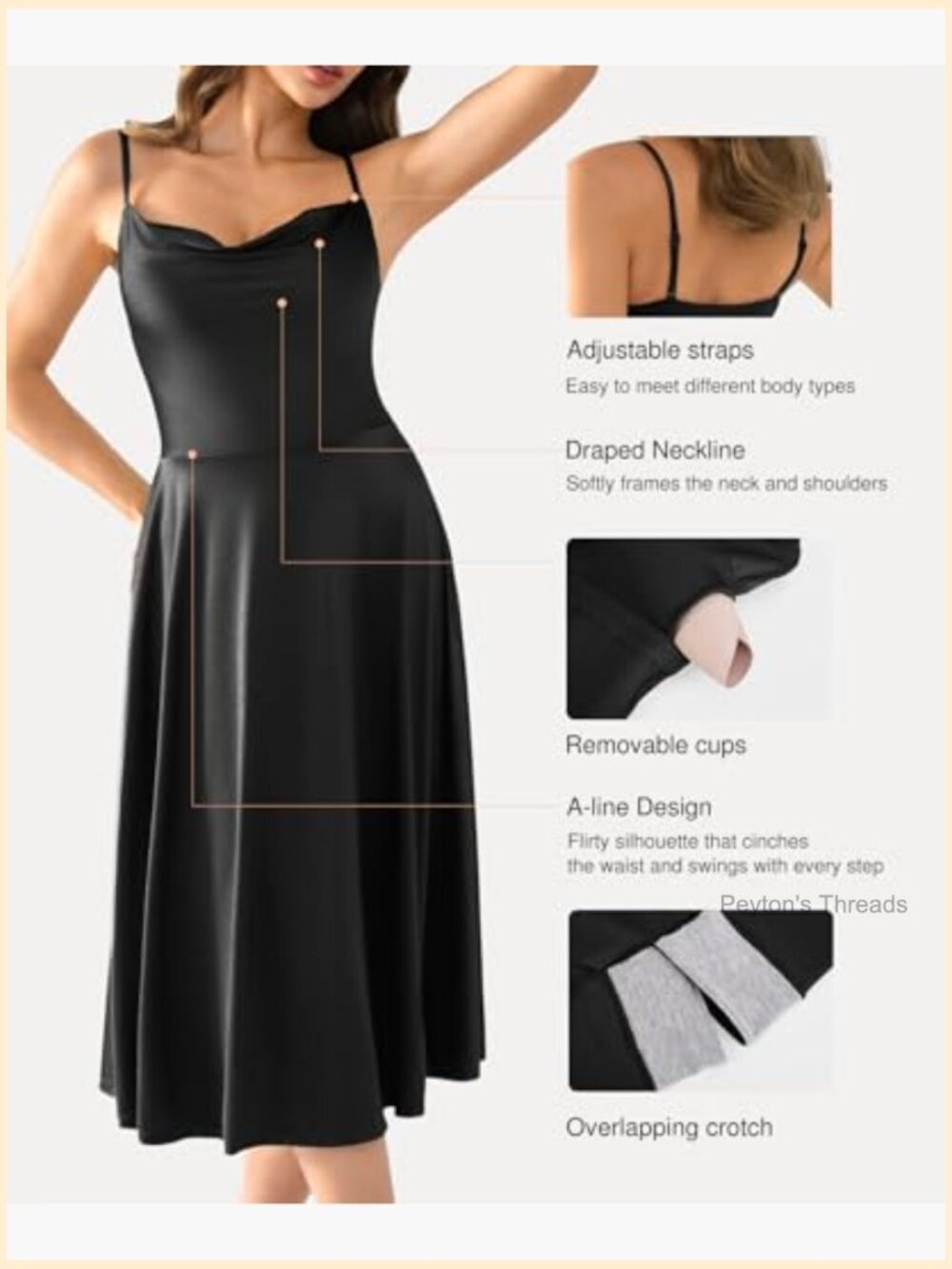 All-in-One Shapewear A-Line Midi Dress with Built-in Bra Tummy Control - Picture 4 of 6